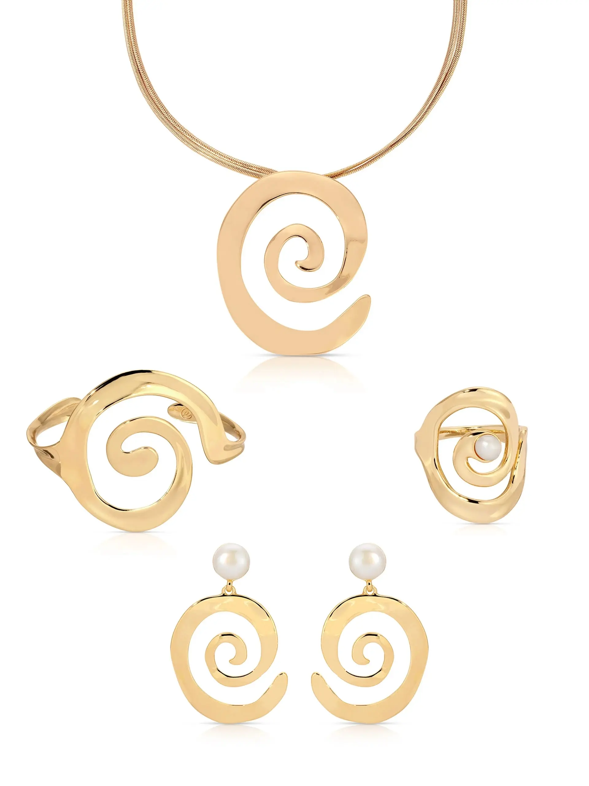 Ettika Aura Set 18k Gold Plated Brass & Zinc Necklace 12" with 5" Extender Chain Cuff 2.2" Diameter Earring 1.69" Length