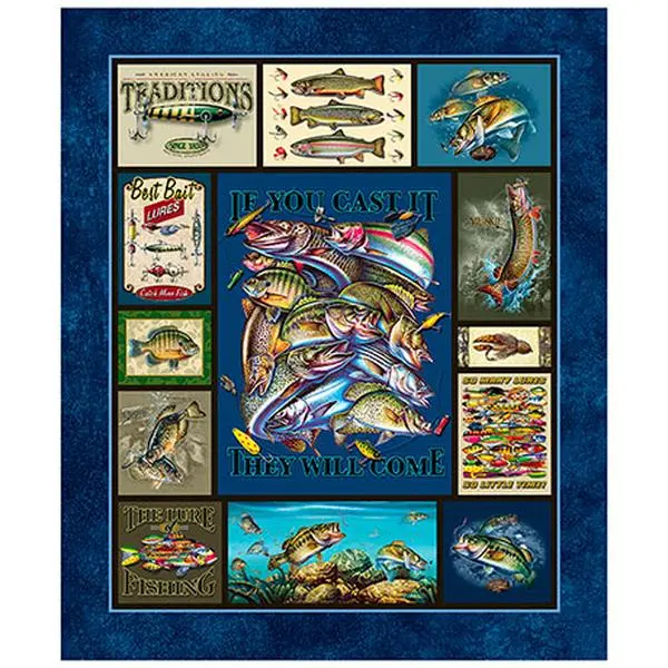 Fabric QT The Lure of Fishing Quilt Panel 32122-X