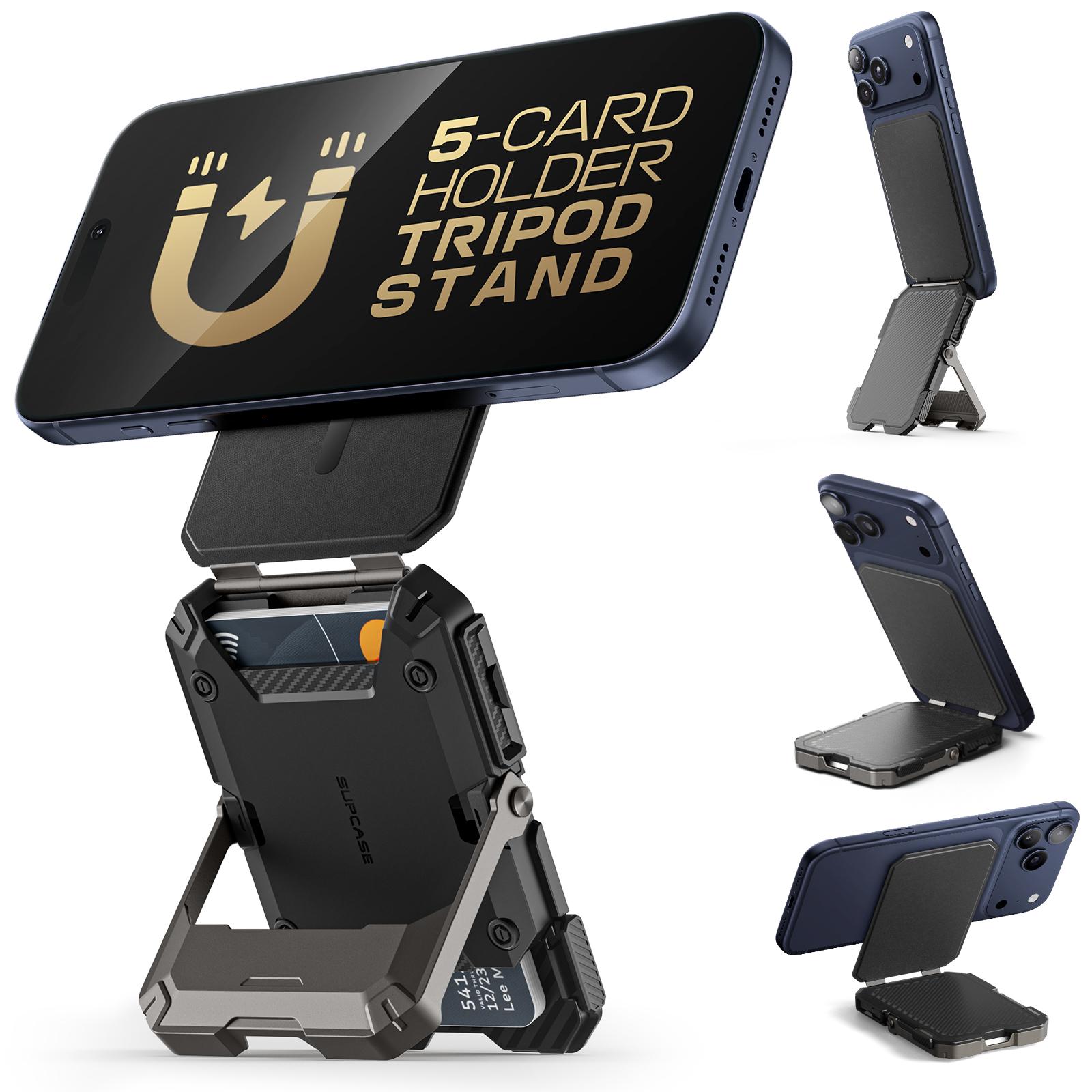 SUPCASE Magnetic Wallet with Stand Compatible with MagSafe, Hold 5 Cards,Adjustable Stand,RFID Blocking,Tripod Phone Stand Magnetic Credit Card Holder for iPhone 17/16/15/14/13/12 Series, Black Smartphone Travel Gadgets, FathersDayGift