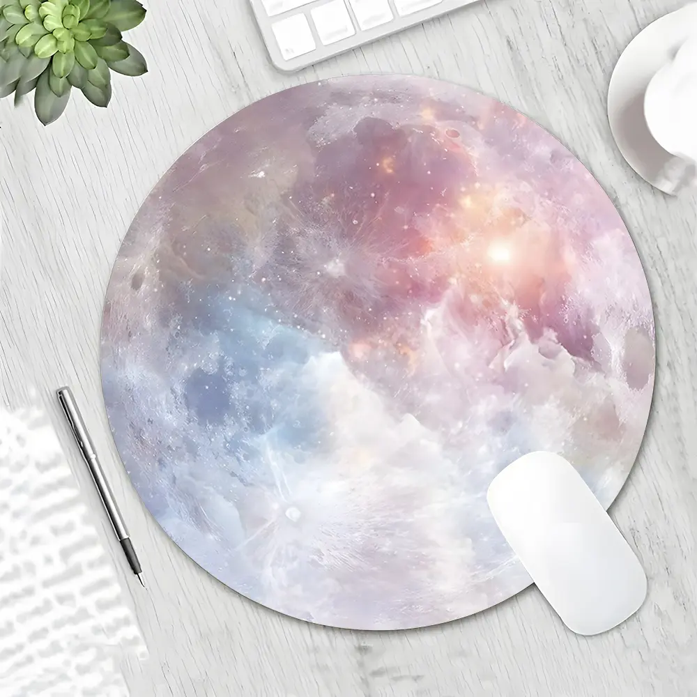 Moon Design Round Gaming Mouse Pad,Stylish Desktop Protector with Non-Slip Rubber Edges, Waterproof Small Size for Laptops and Desktops, Computer Desk Mat, Ideal Gift for Kids and Gamers, Non Slip Mousepad, Desk Mat Cute