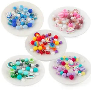 Silicone Beads Kit, 36pcs/set Mixed Color Beads, DIY Jewelry Making Supplies for Bracelet Necklace Earrings Pendant