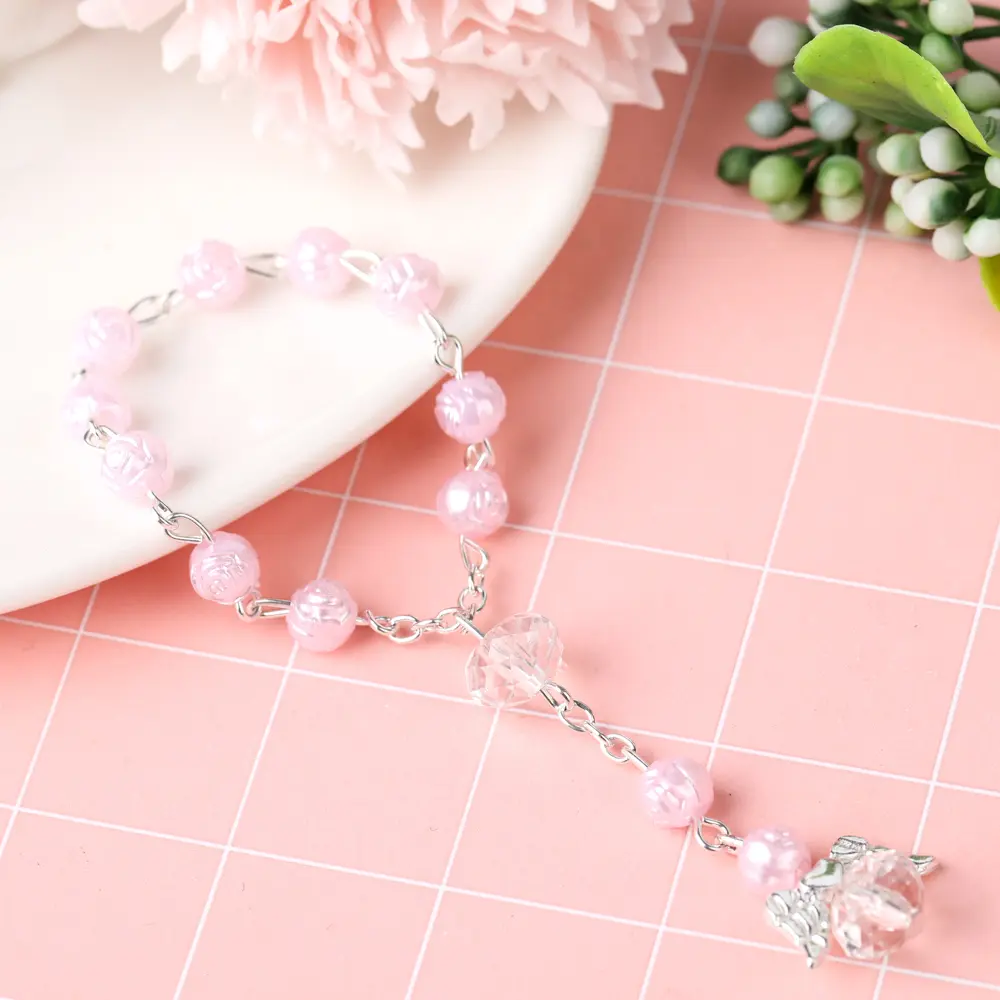 Mini Silver Rose Bead Rosary