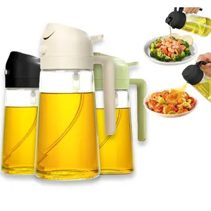 Light-Blocking Dark Green Oil Sprayer 3 Pack, 2-in-1 16oz Glass Dispenser for Air Fryer, Kitchen and Grill Use