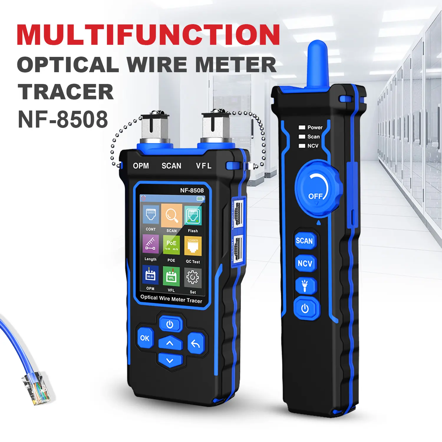 NOYAFA NF-8508 Network Cable Tester with Optical Power Meter | CAT5 CAT6 Cable Toner Ethernet Cable Tester, RJ45 Network Tester, VFL PoE QC Test Wire Tracer Port Flashing 200M Length Test