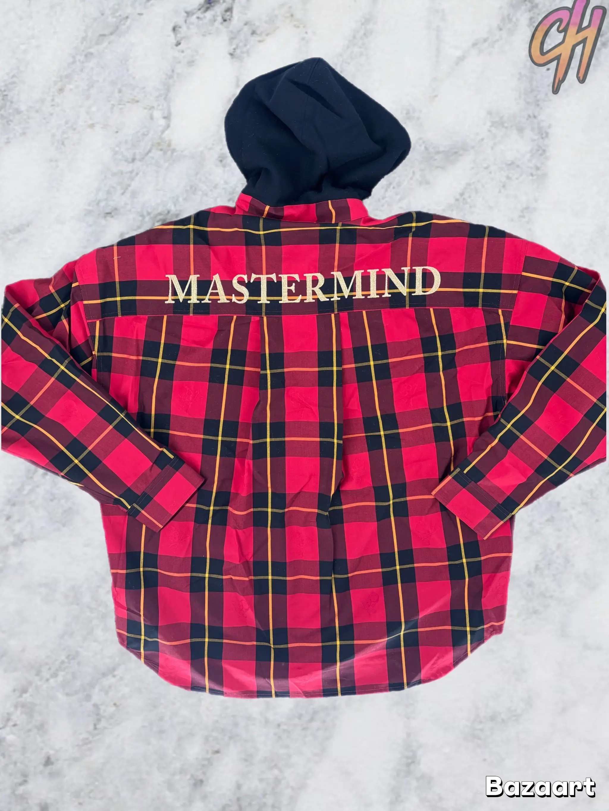 Mastermind World Block Plaid Hooded Red Overshirt Size Large (MSRP: $1,881)