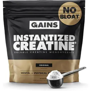 Gains in Bulk Instantized Creatine Monohydrate Unflavored 30 Servings for Men & Women, Soluble Creatine Powder for Muscle Building, Strength, Power & Workout Performance Support