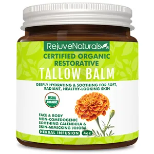 USDA Certified Organic Beef Tallow Balm, Large 4oz Glass Jar – Grass Fed & Finished