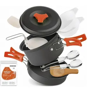 12 PCS Lightweight Camping Cookware Set – Non-Stick Pots, Pans & Utensils for Backpacking, Hiking & Outdoor Cooking – Compact Mess Kit for 2-3 People Give Away an Emergency Blanket as a Gift