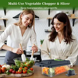 Vegetable Chopper Vegetable Cutter, 12 in 1 Kitchen Gadget, Dicer, Slicer, Onion Cutter, Salad, Cheese Grater & Egg Separator - Veggie Chopper Lid with Handle (Green)