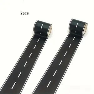 2 Rolls Reusable Cartoon Track Stickers, Polyurethane Tape, Party Racing Decor, Flashy Finish, Car Theme Decoration, 16ft X 2in Each Roll