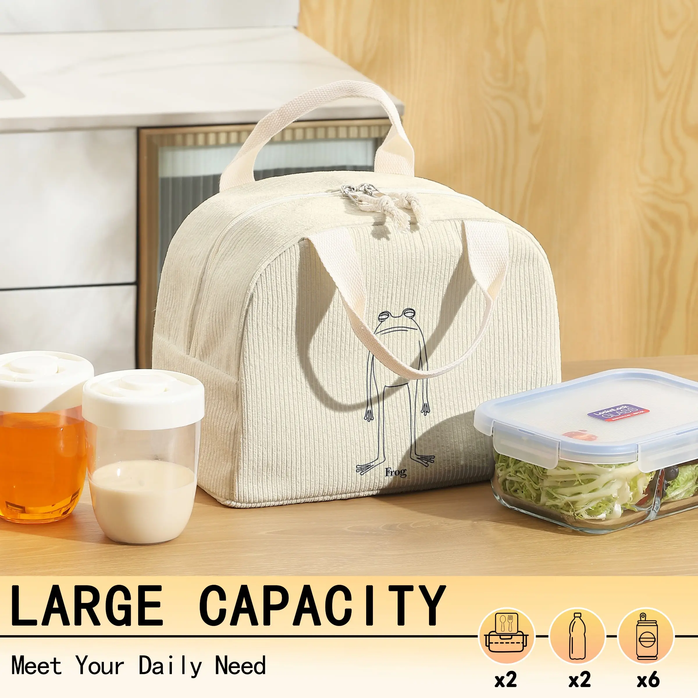 Long Leg Frog Print Insulated Lunch Bag, Reusable Portable Lunch Box Cooler Pouch, Non-Food Contact, Perfect for Travel Picnic Office School Commute