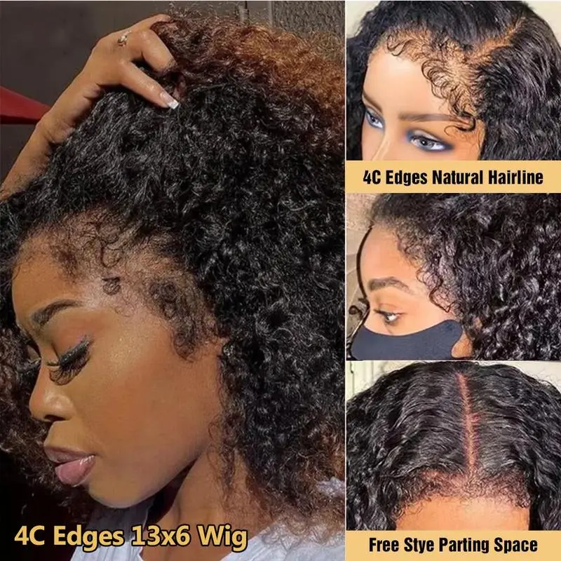 Simidola 4C Edges Hairline 13x6 HD  Lace Front 200% Human Hair Wig With Kinky Curly Baby Hair Natrual Realistic Hairline summerwins Black Woman Wigs Natural Daily Wig