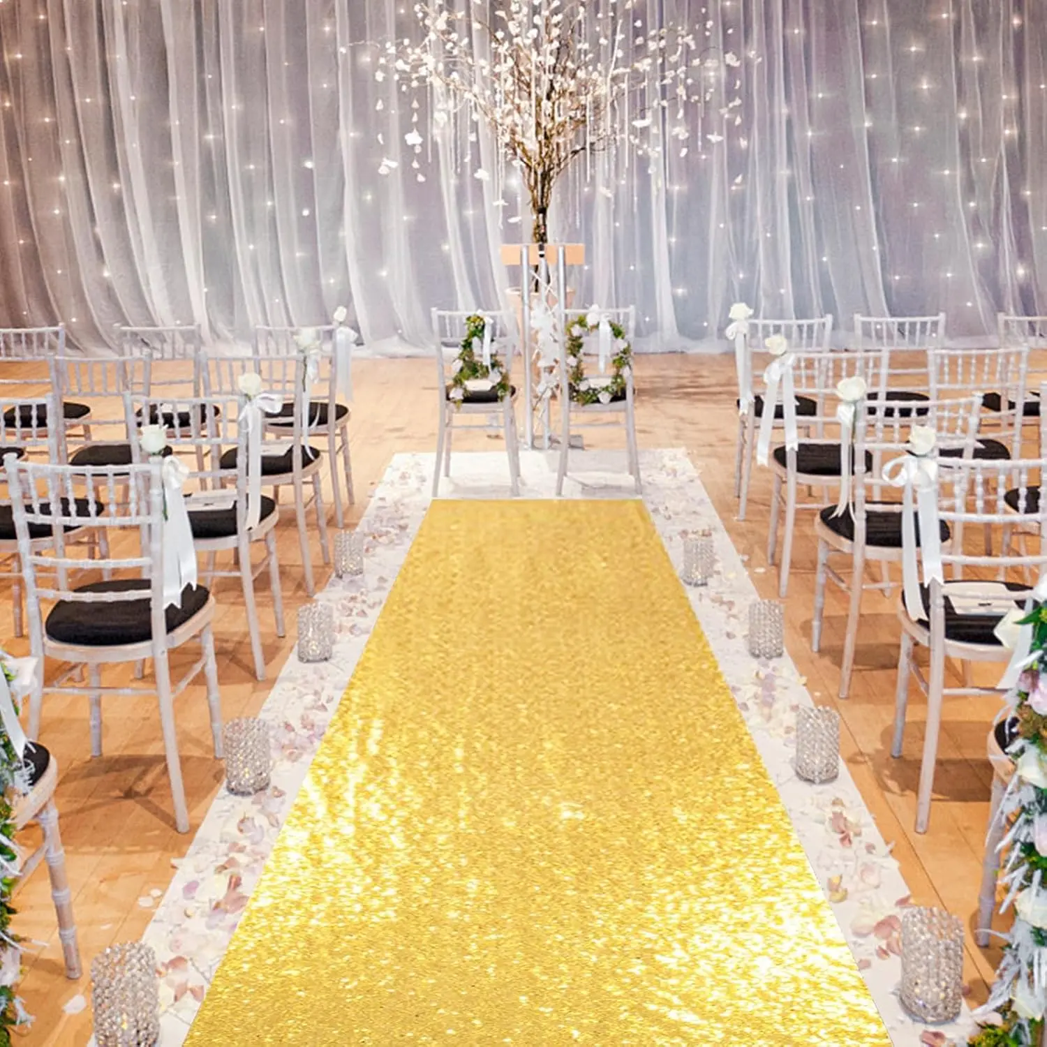 Gold Sequin Sparkly Wedding Aisle Runner Carpet Rug, 2FTx15FT, for Engagement Ceremony & Party Decor (Indoor/Outdoor Use)