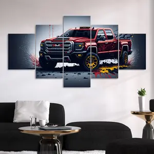 Off-road Pickup Truck Pattern Canvas Painting, 5 Counts/set Modern Wall Art Painting, Wall Art Decor for Home Living Room Bedroom Office, Ornaments, Home Decor Accessory