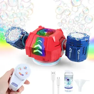 New RC Bubble Machine with RGB Lights, 360° Auto Rotation Bubbles Toy, Rechargeable Battery, Bubble Blower Maker for Kids, Parties, Birthday Gift, Weddings, Indoor Outdoor Activity, Red-Blue, Silver-Purple, Black, White