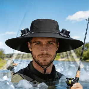 Three-piece set (including 1 hat + 2 fans) solar-powered three-speed adjustable fan hat - wide-brimmed sun protection outdoor fan, suitable for both men and women, ideal for beach fishing, portable cooling system