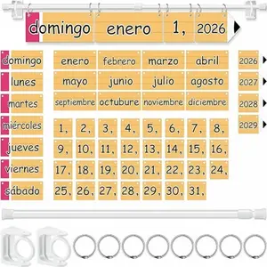 Back to School Spanish Flip Calendar 2026 2027 2028 Reusable Classroom Calendar Calendario Espanol Bulletin Board White Board Classroom Decor Teacher Hack Organization Kit Include Holder and 54 Date Cards for Preschool kindergarten Primary Classroom