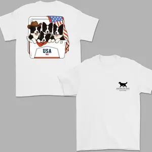 American Boy - Border Collie T-shirt, double-sided printed T-shirt, USA Independence Day T-shirt, cute dog T-shirt for men and women, men's streetwear, casual summer T-shirt