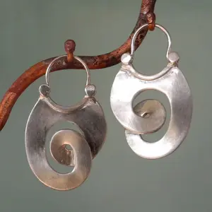 Vintage Spiral Dangle Earrings - Minimalist Style Silvery Color Jewelry for Women - Delicate Gift Idea