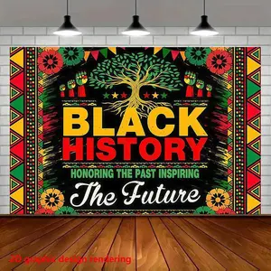 1PC 2D Flat Black History Month Polyester Backdrop - African Cultural Elements Decorative Curtain, Reusable Banner, Party Decoration Supplies, for Festival Event & Birthday Photography; Commemorates Past, Inspires Future,summerwins