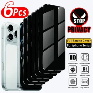 6 Pcs Privacy Tempered Glass Screen Protector Compatible with for iPhone 17 17 Pro 17 Pro Max 16 Pro 15 Pro Max 14 13 12 11 7 8 SE2  SE3 7 Plus 8 Plus, Anti Scratch, Anti Fingerprint, No Bubble, Privacy Protection Film