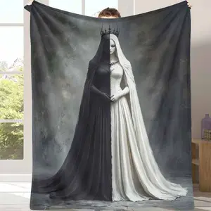 Gothic Dual Queen Flannel Blanket， Black and White Contrast Art Print Design， Soft Warm Durable Cozy Decor， Perfect for Bedroom Living Room Reading Corner Holiday Gift