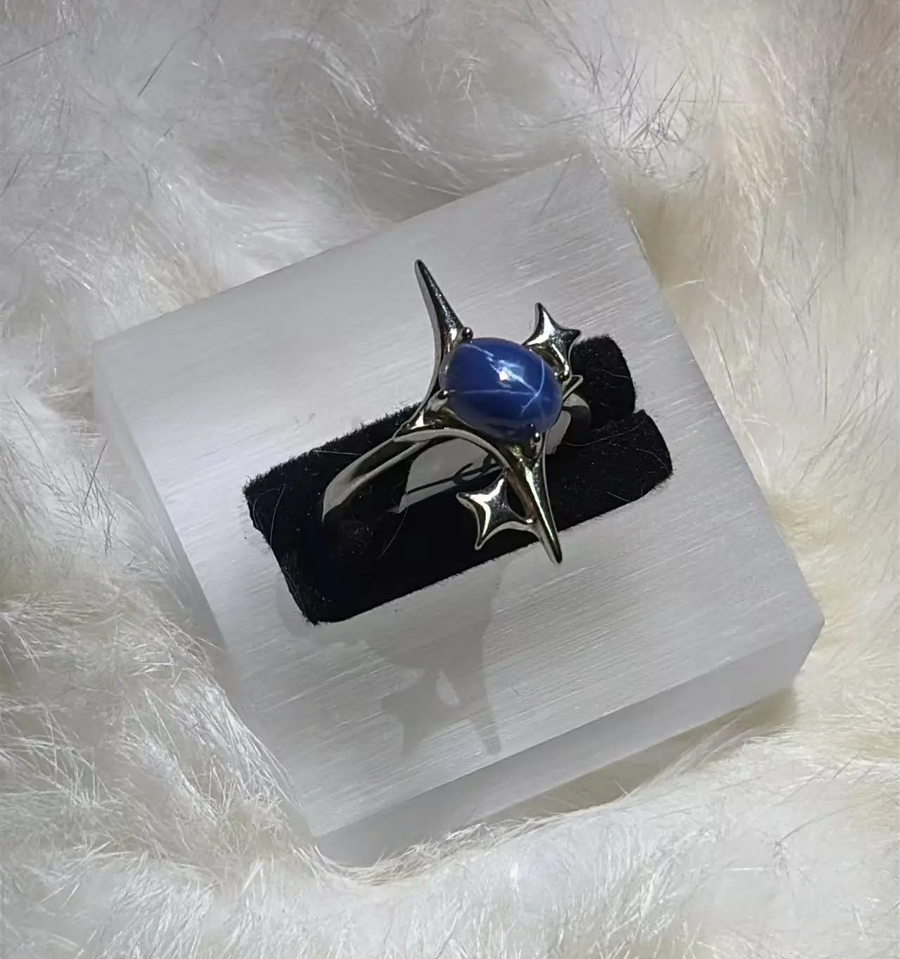 Sapphire Ring Adjustable Size S925 Silver Natural Gemstone Crystal Jewelry