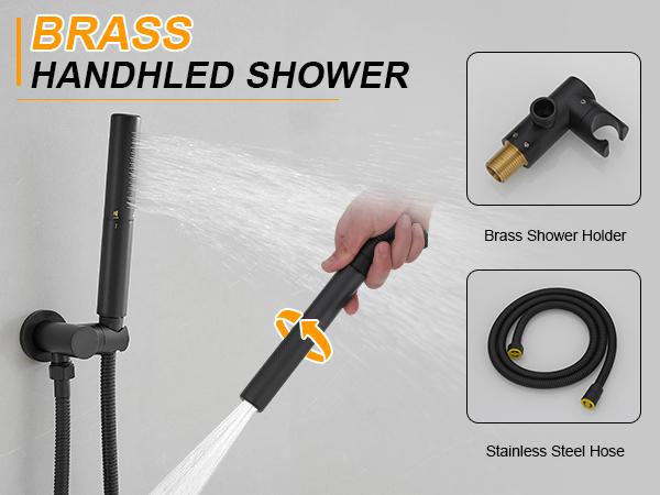BESy Shower System with 10 Inch Round Rain Shower Head and Handheld Wall Mounted, High Pressure Rainfall Shower Faucet Fixture Combo Set with 2 in 1 Handheld Showerhead for Bathroom, Matte Black wall mount rain shower