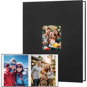 11x14 Photo Album Holds 64 Photos, Linen Cover Art Portfolio Folder with Clear Plastic Sleeves for Kids & Artists Artwork Drawing, Black