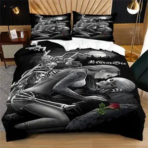2/3 Pcs Skull and Rose Print Bedding Set, Soft and Comfortable Comforter and Pillowcases, No Fillers, Stylish Halloween Home Decor, All Season Kit for Bedroom and Guest Room