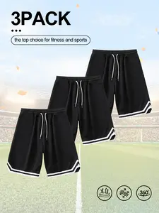 Mens 3 Pack Quick Dry Mesh Basketball Shorts, Drawstring Elastic Waist Sport Workout Shorts