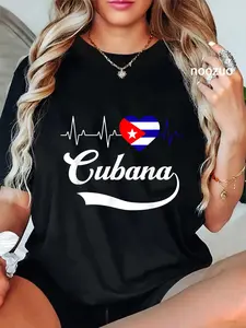 100% Cotton Unisex Cubanita Heartbeat Flag Souvenir Cubana Cuba Women Girl T-Shirt