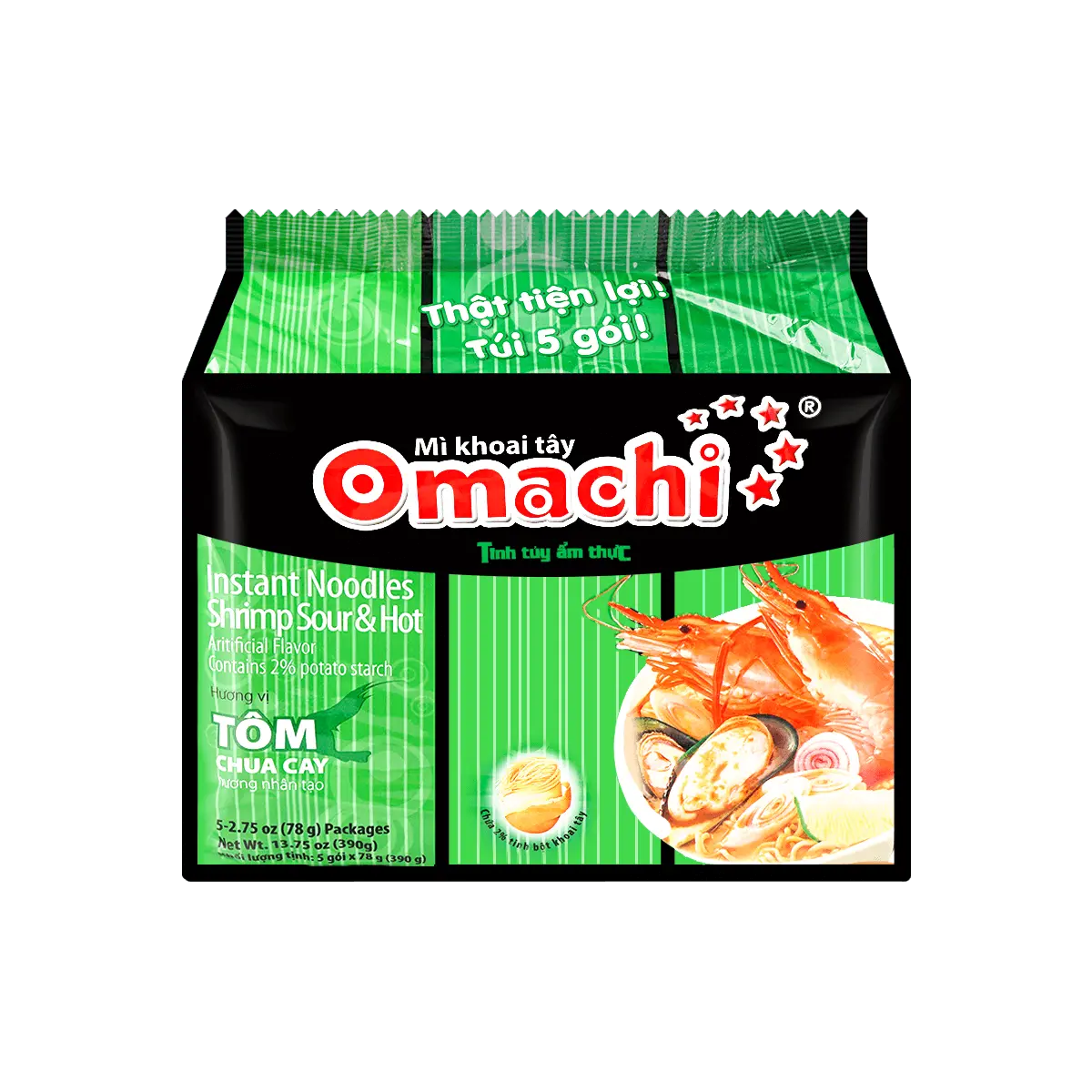 OMACHI Shrimp Flavour Sour & Hot Instant Noodle 78g*5