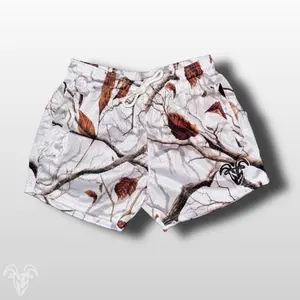 Goat Strength 5 Inch inseam mesh athletic shorts with a Arctic White Camo design built in  Zipper Pockets - Snow Camo Gym Shorts