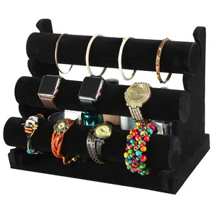 Detachable 3-Tier Velvet Jewelry Holder, Bracelet & Watch Display Rack for Home & Shop