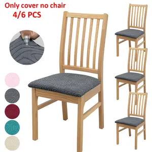 4/6 Piece Curve Jacquard Elastic Chair Pad Set, Anti-Slip Fabric, Solid Color Stain-Resistant, All Season Home Dining Chair Cushion Cover