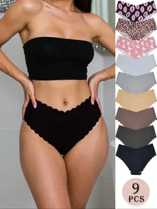 Women's Seamless Wave Bikini Panties, Soft & Comfortable, Multiple Prints (butterfly, Lip Print, Leopard), Breathable Fabric