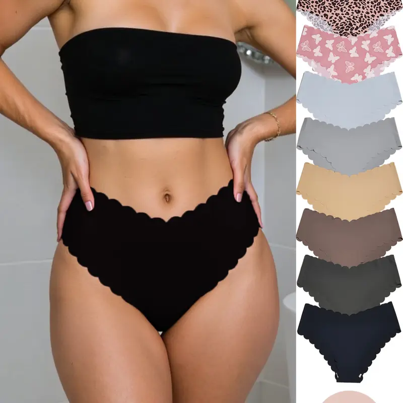 Women's Seamless Wave Flared Edges Bikini Panties, Soft & Comfortable, Multiple Prints (butterfly, Lip Print, Leopard), Breathable Fabric