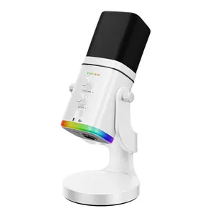 Facmogu YU8 White XLR/USB Gaming Microphone for Podcast Recording Dynamic RGB Mic with Echo Volume Control Headphone Jack Mute Button Volume Control Desktop Mic for PC Gamer XLR Mic for Audio Interface Mixer