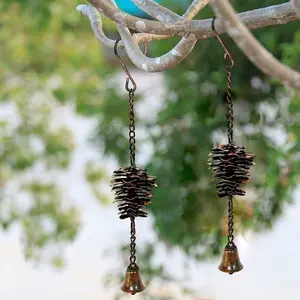 Vintage Rain Chain with Bell, Heavy Iron Pinecone Gutter Downspout Decor, Home Decor Ornaments, Outdoor Indoor Hanging, Rustic Christmas Gift for Home, Porch, Garden