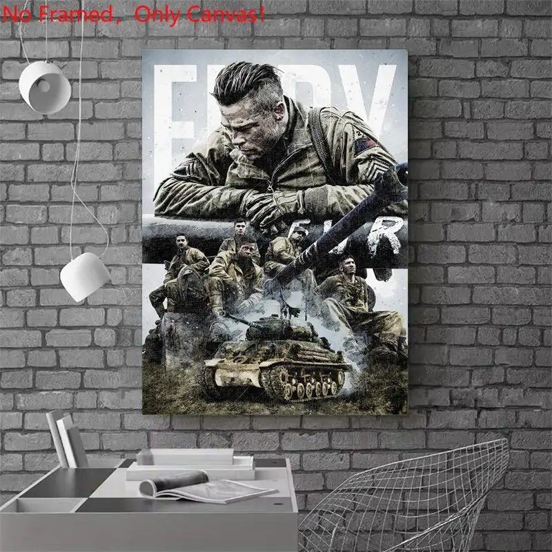 1 piece/set frameless canvas painting print poster, Classic Movie scenes Poster art，Fury Movie Poster Sketch， a perfect gift for Movie loves, ideal gift for bedroom, living room, dorm hallway, kitchen, mural, wall decoration, room decor