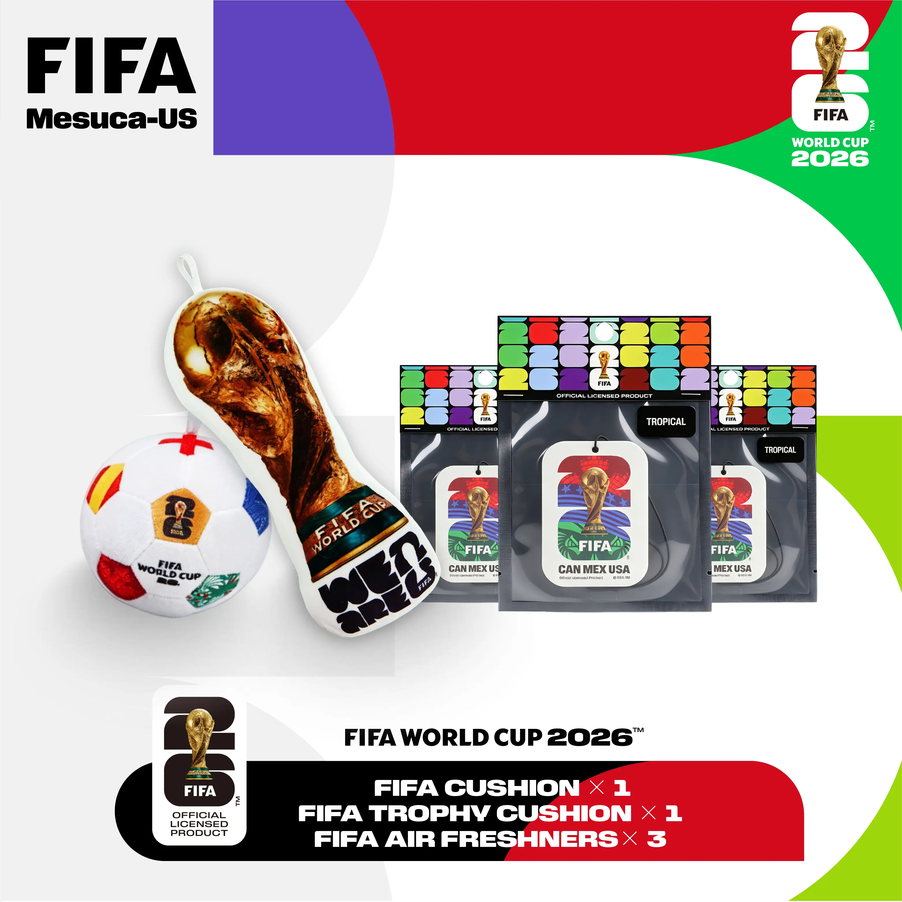 Official FIFA 3-Piece Fan Bundle: Soccer Cushion, Trophy Plush Pillow & Air Freshener Set - Ultimate Gift
