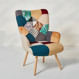 PEACE NEST Colorful Patchwork High Back Accent Chair with Cushioned Seat & Armrests for Living Room Relaxation