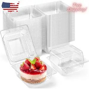 50 Pack Clear Plastic Take Out Food Containers, Square Cake Slice Containers with Hinged Lids