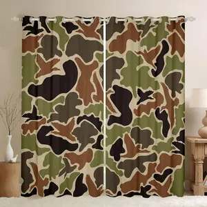 Duck Hunter Green Camouflage Hunting Curtains Black Brown Blackout Curtains,Camo Army 30%-50% Darkening Blackout Curtain,Wild Window Treatments