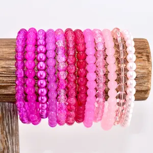 Pink Glass Beaded Bracelet | Handmade Boho Minimalist Stackable Jewelry