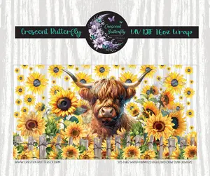 505-16oz Wrap-Animals Highland Cow Sunflowers UV DTF