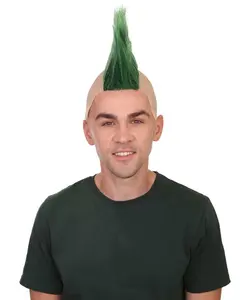 Adult Men’s Mohawk Wig, Cosplay & Halloween Celebrity Wig, Bald Cap Design, Flame-Retardant Synthetic Fiber -Color Green