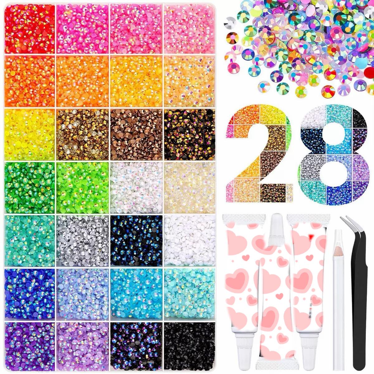 3mm AB Resin Rhinestones Kit 32000pcs Flat Back Gems Jelly Crystal Mixed Colors Nail Art Phone Case DIY Decoration Craft Set Sparkle Accessories for Clothes Shoes Makeup Festival Gift for Girls Women DIY Lovers