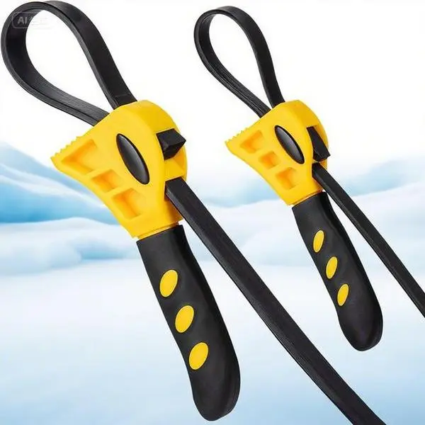 Mechanics' 2-Piece Adjustable Rubber Strap Wrench Set - 24-in & 19.7-in Heavy Duty Non-Slip Tool, Reinforced Rubber Grip, Damage-Free Reusable for Automotive Pipes, Oil Filters, Plumbing